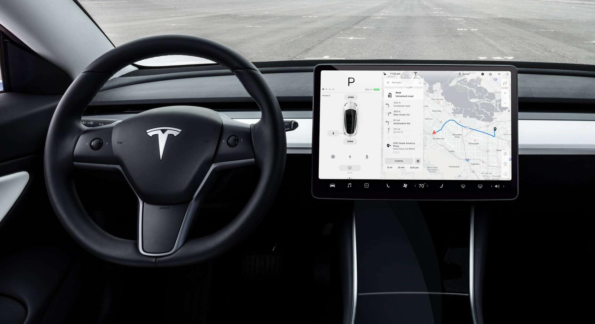 Interiér vozu Tesla Model 3