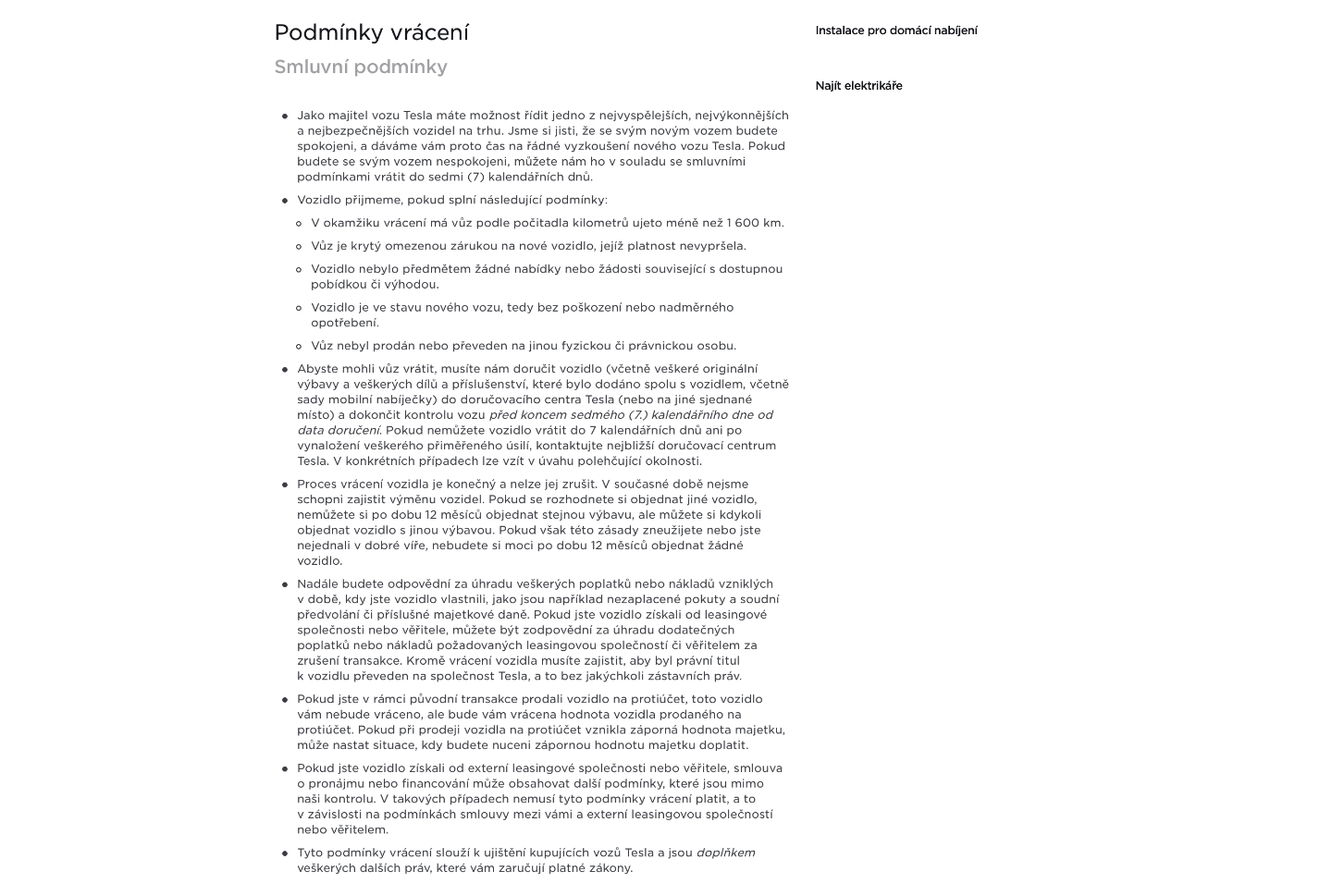 Tesla, vrácení vozu