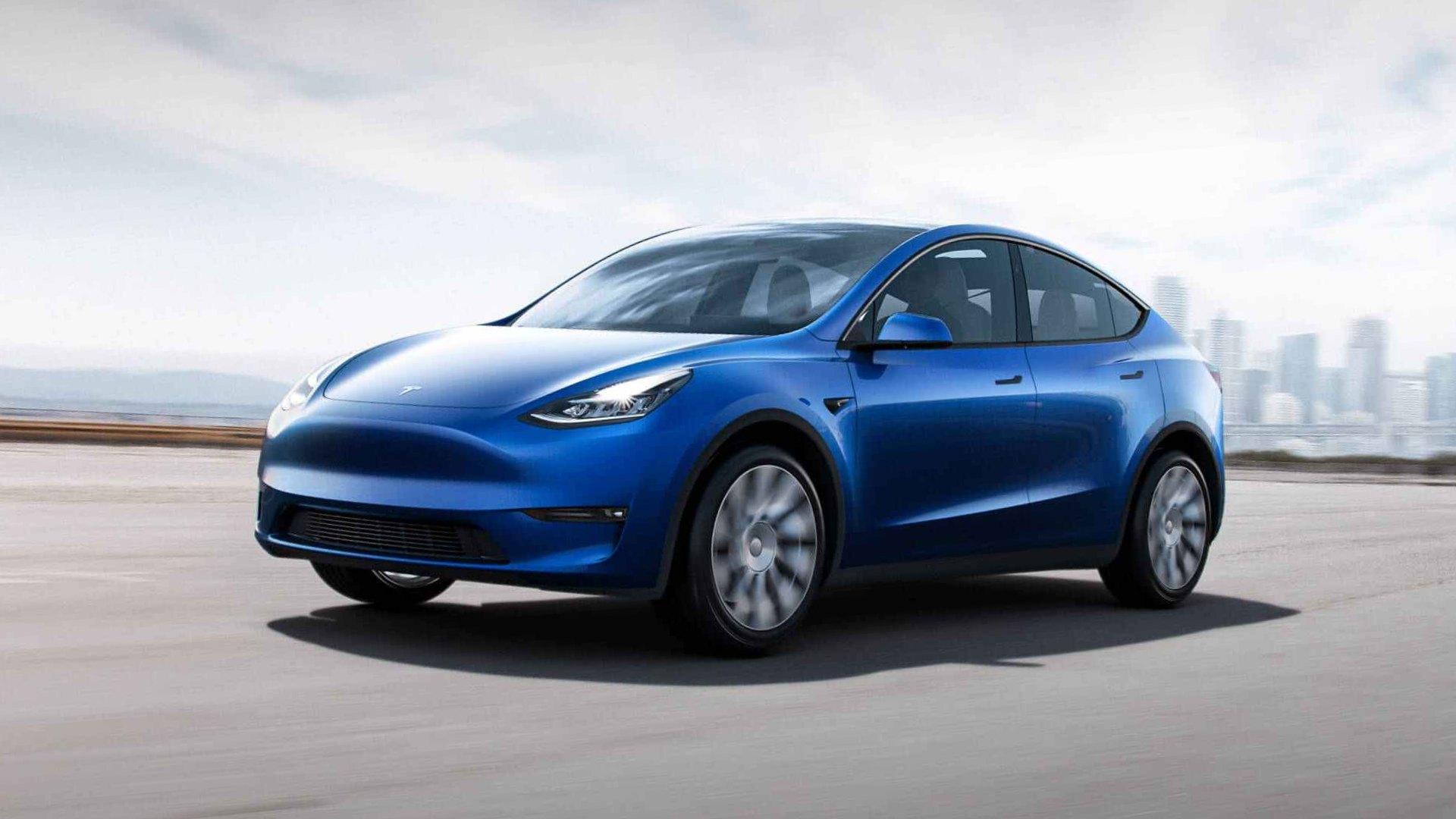 Modrá Tesla Model Y