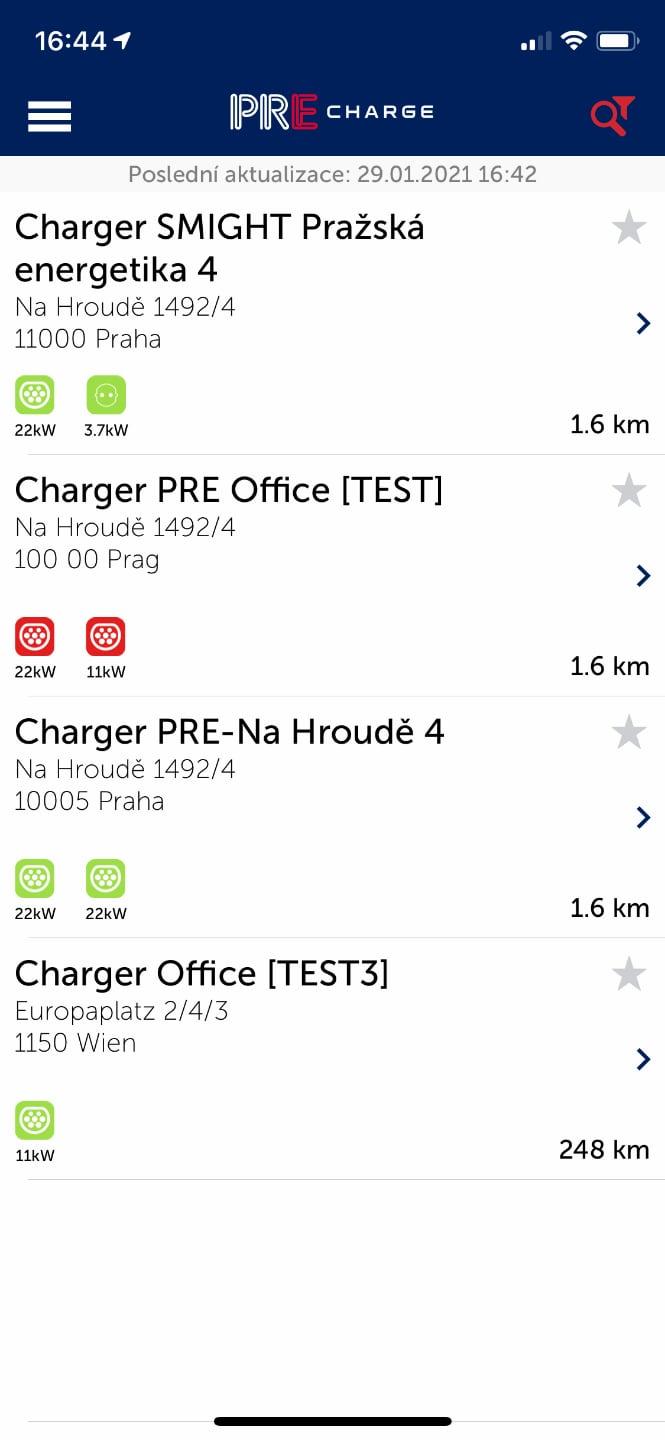 PRE.Charge aplikace, screenshot