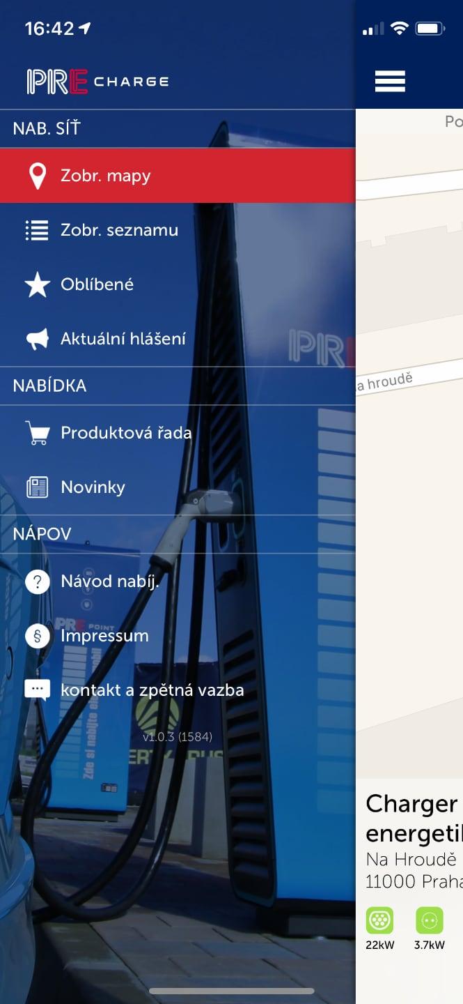 PRE.Charge aplikace, screenshot