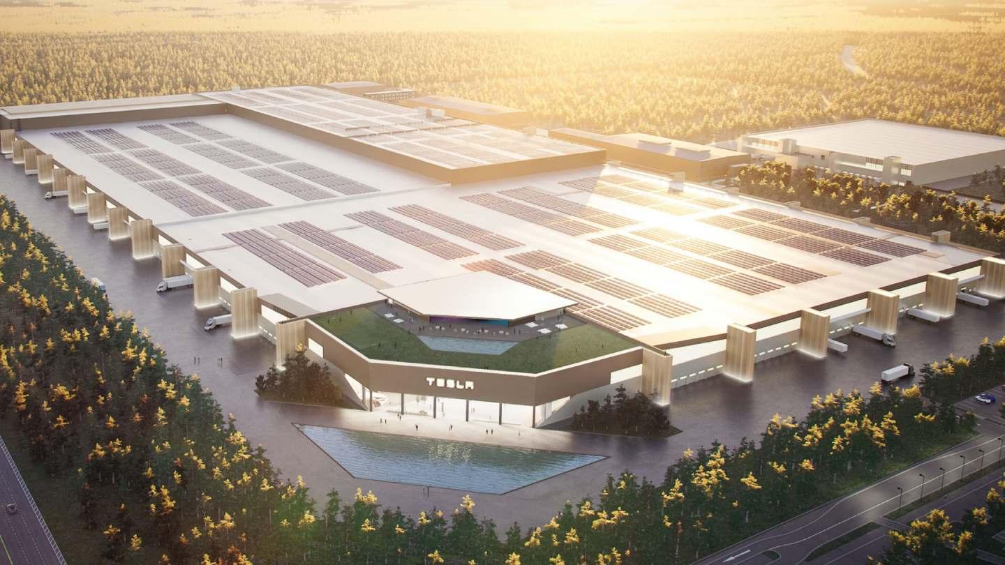 Vyobrazení továrny Tesla Gigafactory v Berlíně