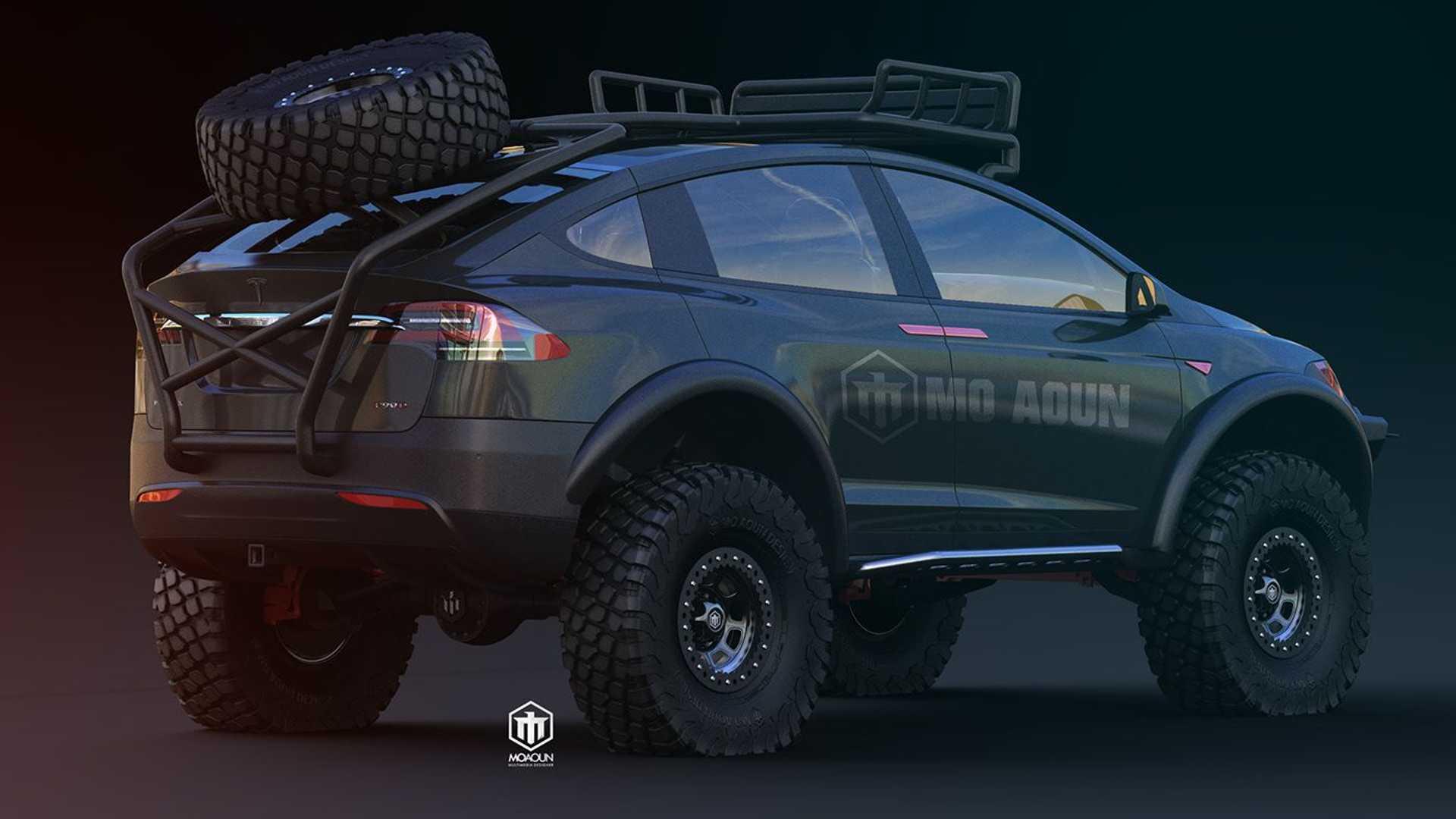 Offroadový speciál Tesly Model X, zezadu