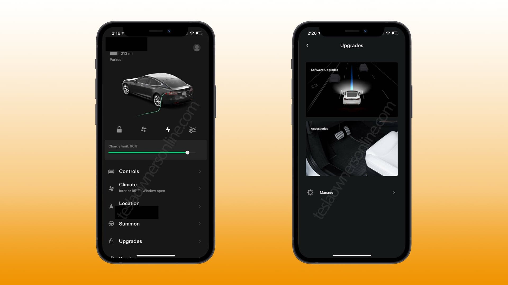Tesla, mobilní aplikace, 2021 update