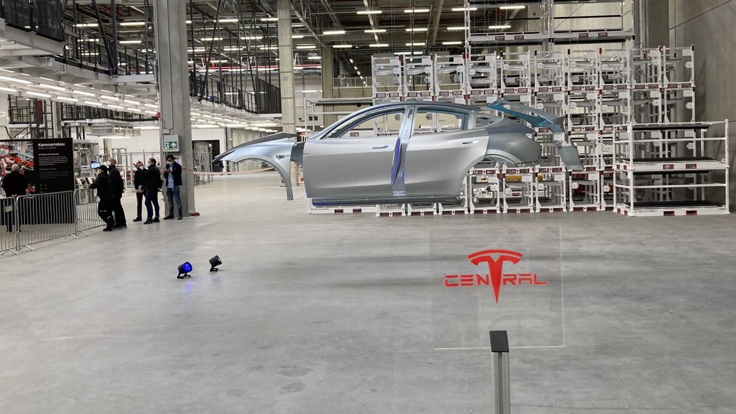 Karoserie Modelu Y, kterou vyrobili v Berlíně