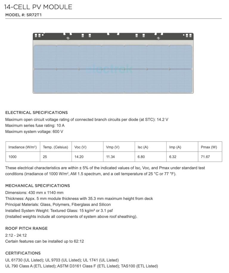 Specifikace nové generace fotovoltaických tašek Solar Roof