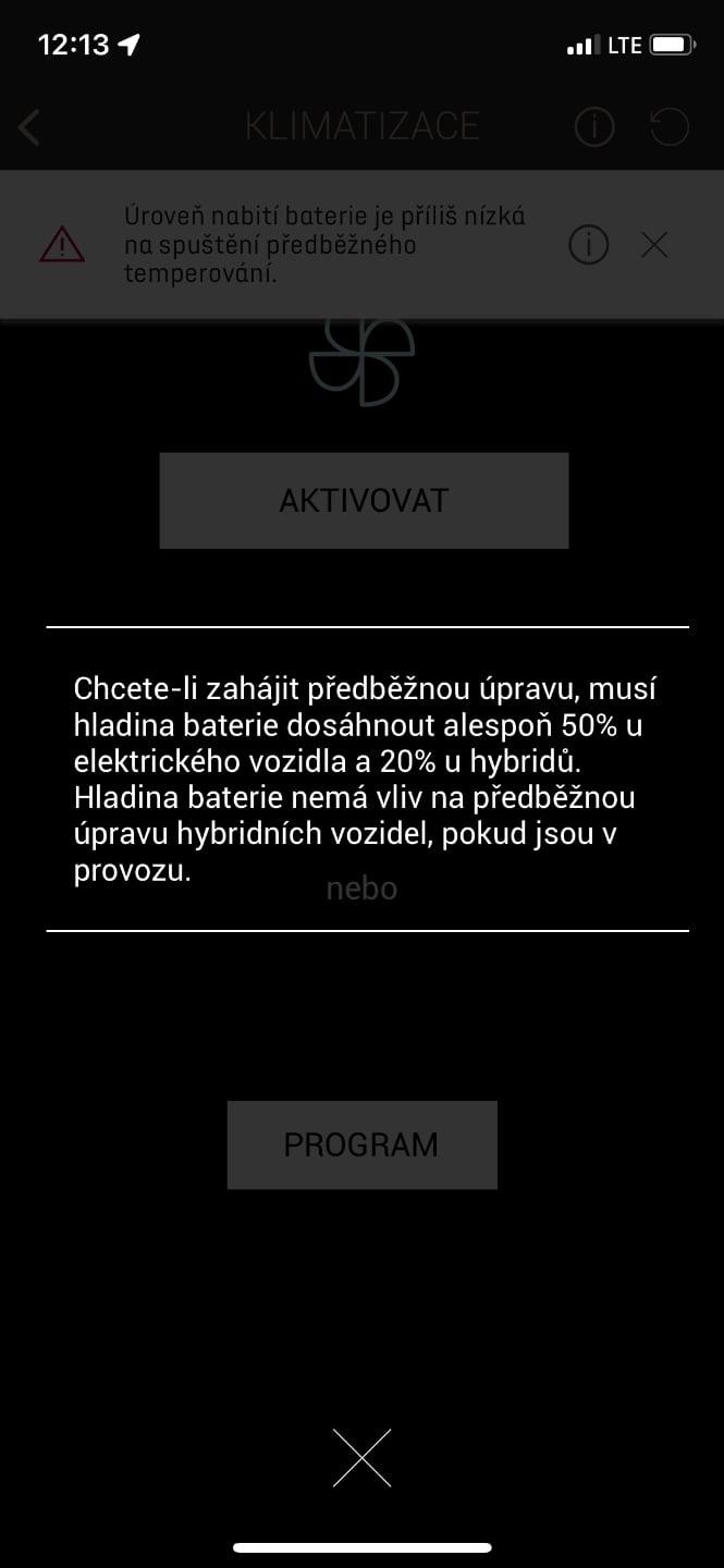 MyDS aplikace a limit pro aktivaci topení či klimatizování kabiny