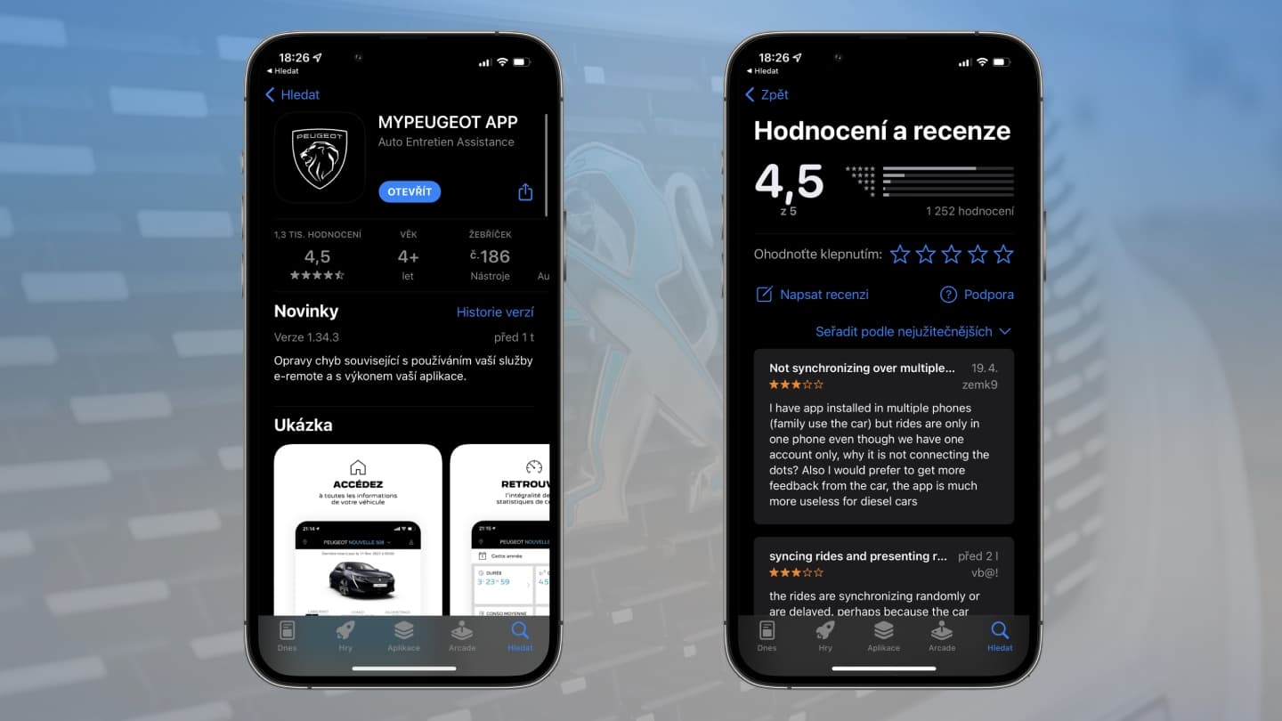 Aplikace MyPeugeot má na AppStore skvělé hodnocení