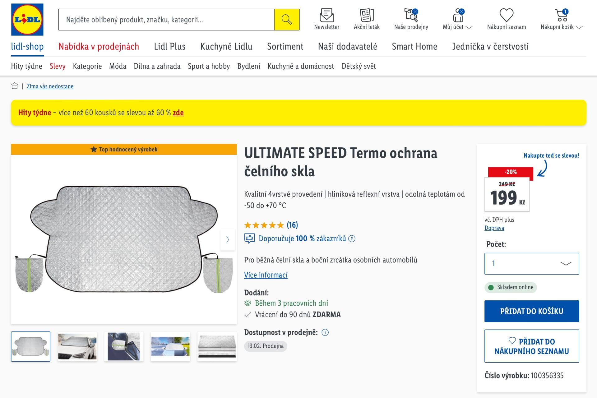 Lidl Ultimate Speed termo ochrana čelního skla