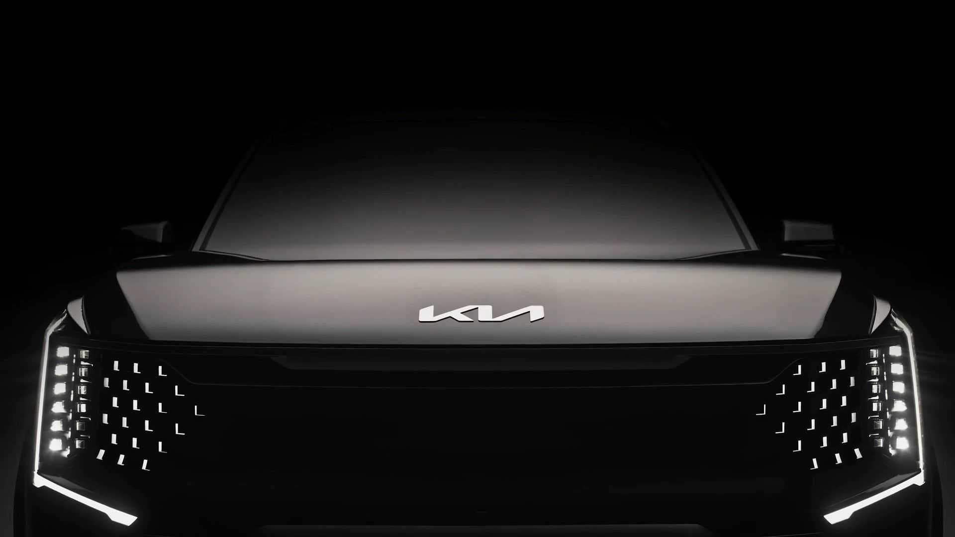 Silueta produkční verze SUV Kia EV9 zepředu