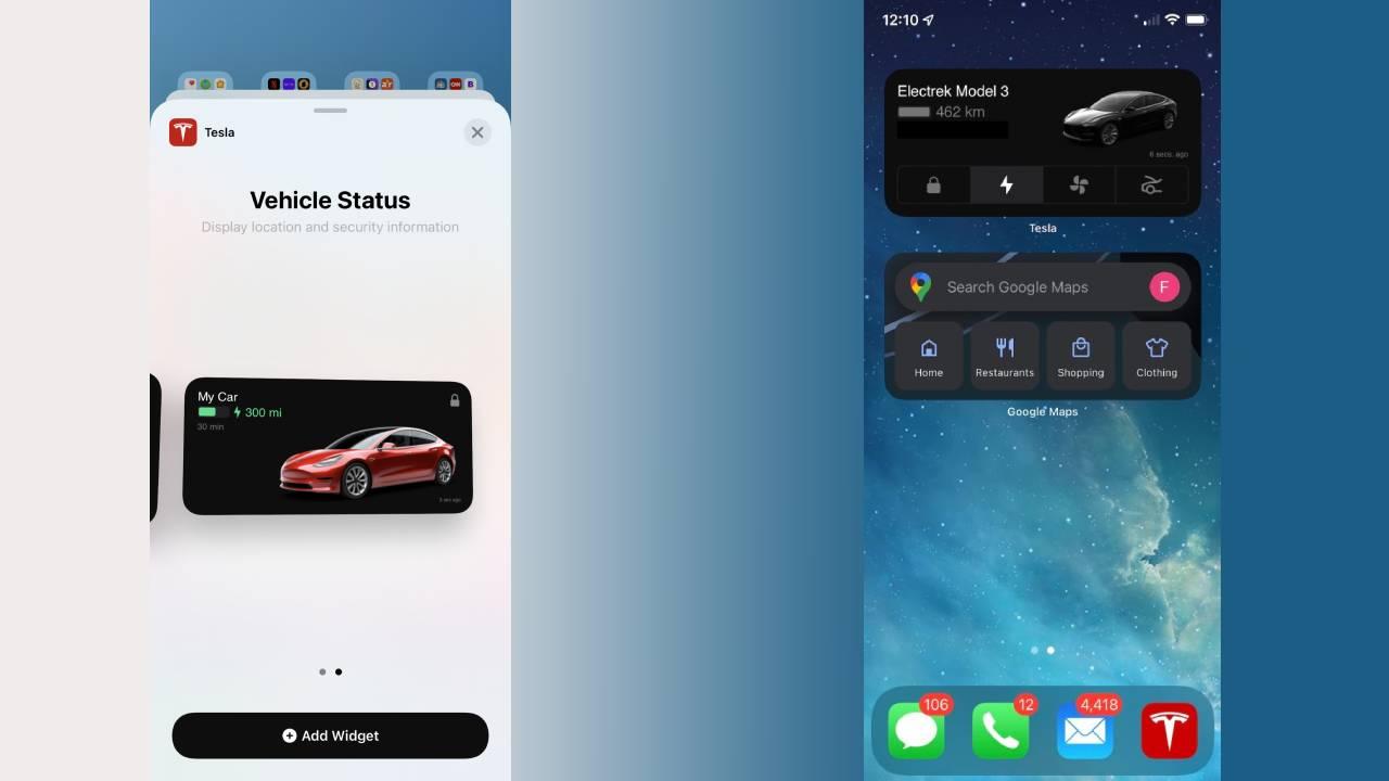 Widget mobilní aplikace Tesla