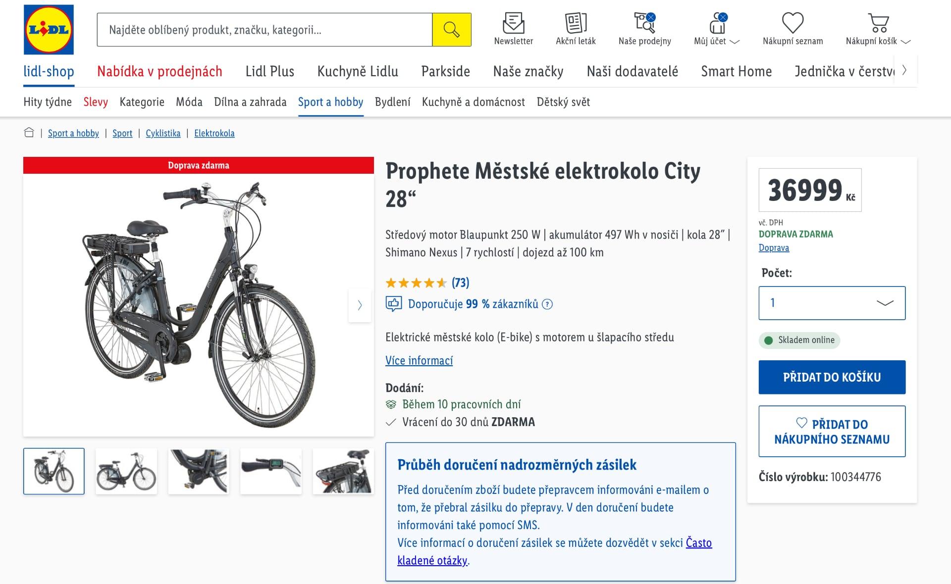 Městské elektrokolo Prophete City 28“ z Lidl e-shopu