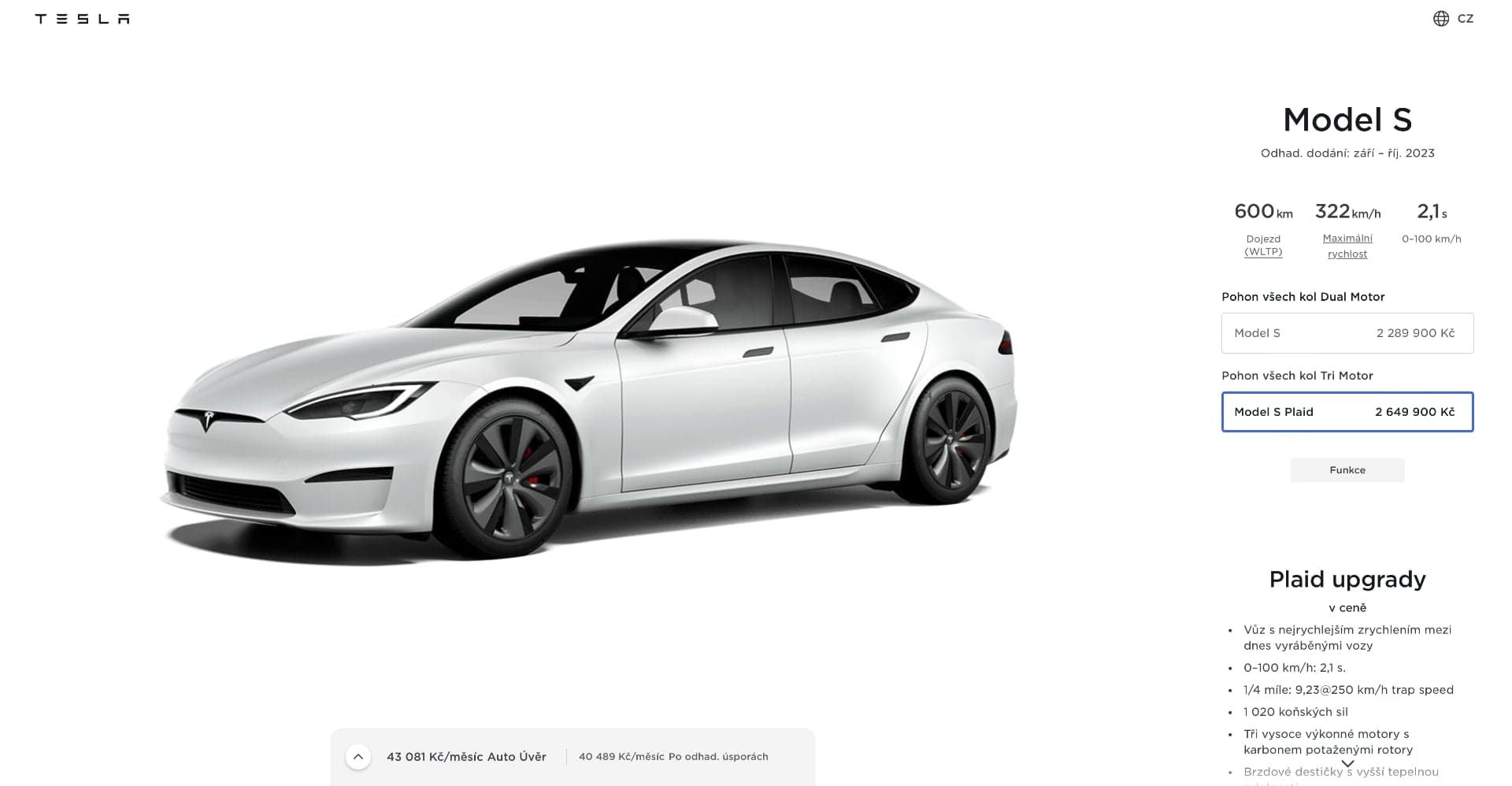 Tesla Model S ceník 2023