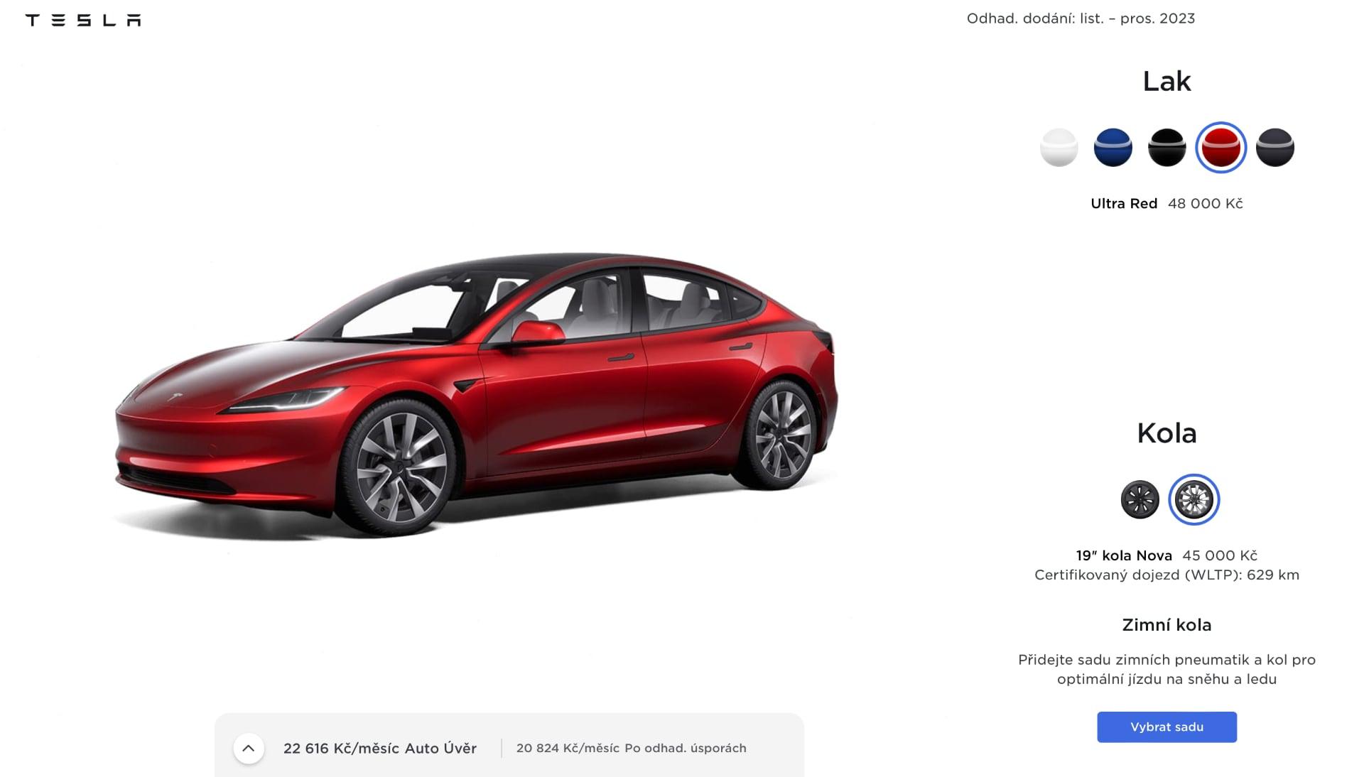 Nová Tesla Model 3 „Highland“ v online konfigurátoru