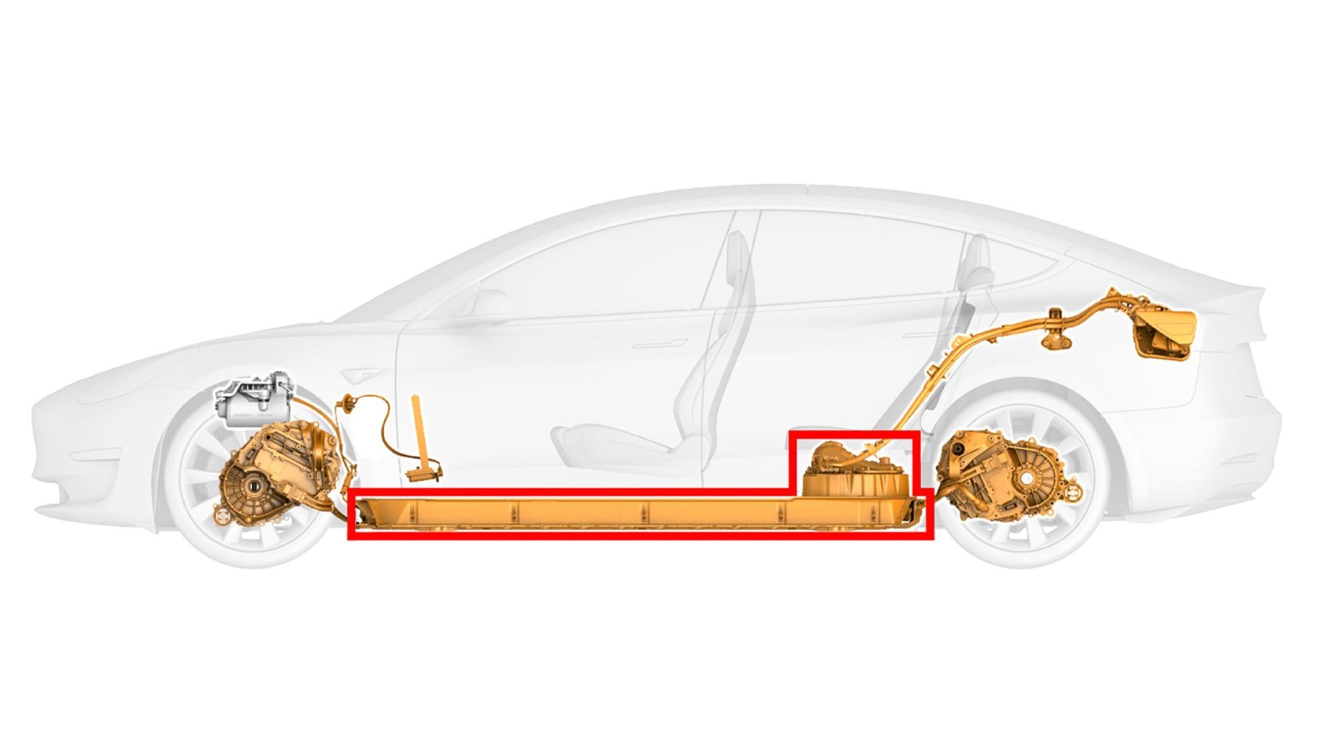 Tesla Model 3 a její baterie v podvozku