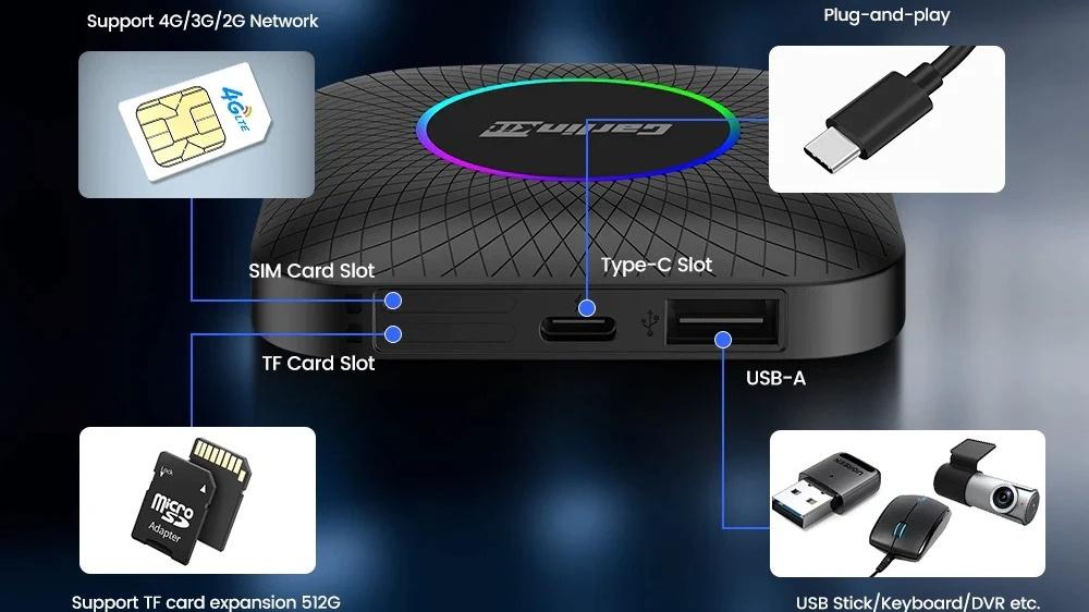 Android box Carlinkit nabízí široké možnosti připojení | foto: carlinkit.store