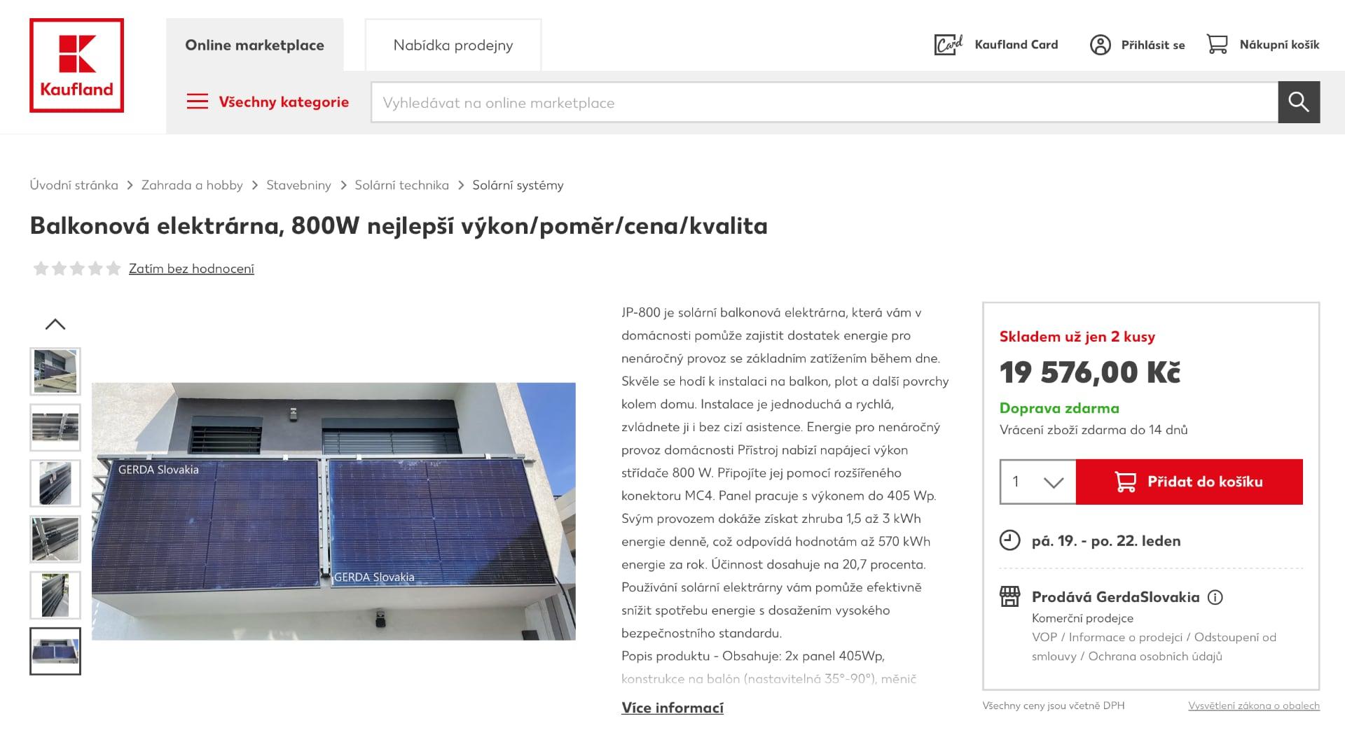 Kaufland prodává fotovoltaickou elektrárnu na balkon