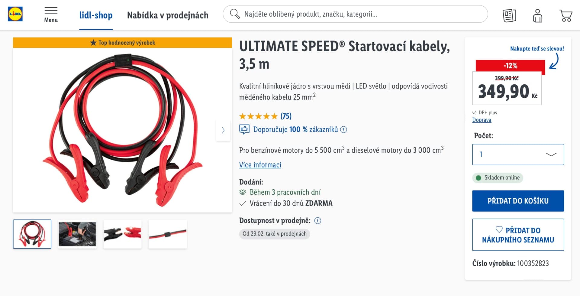 Zlevněné startovací kabely z Lidlu