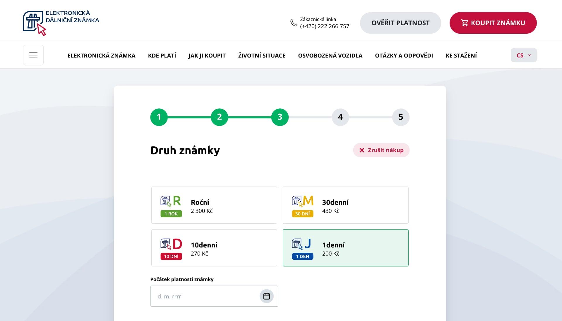 Nákup jednodenní dálniční známky