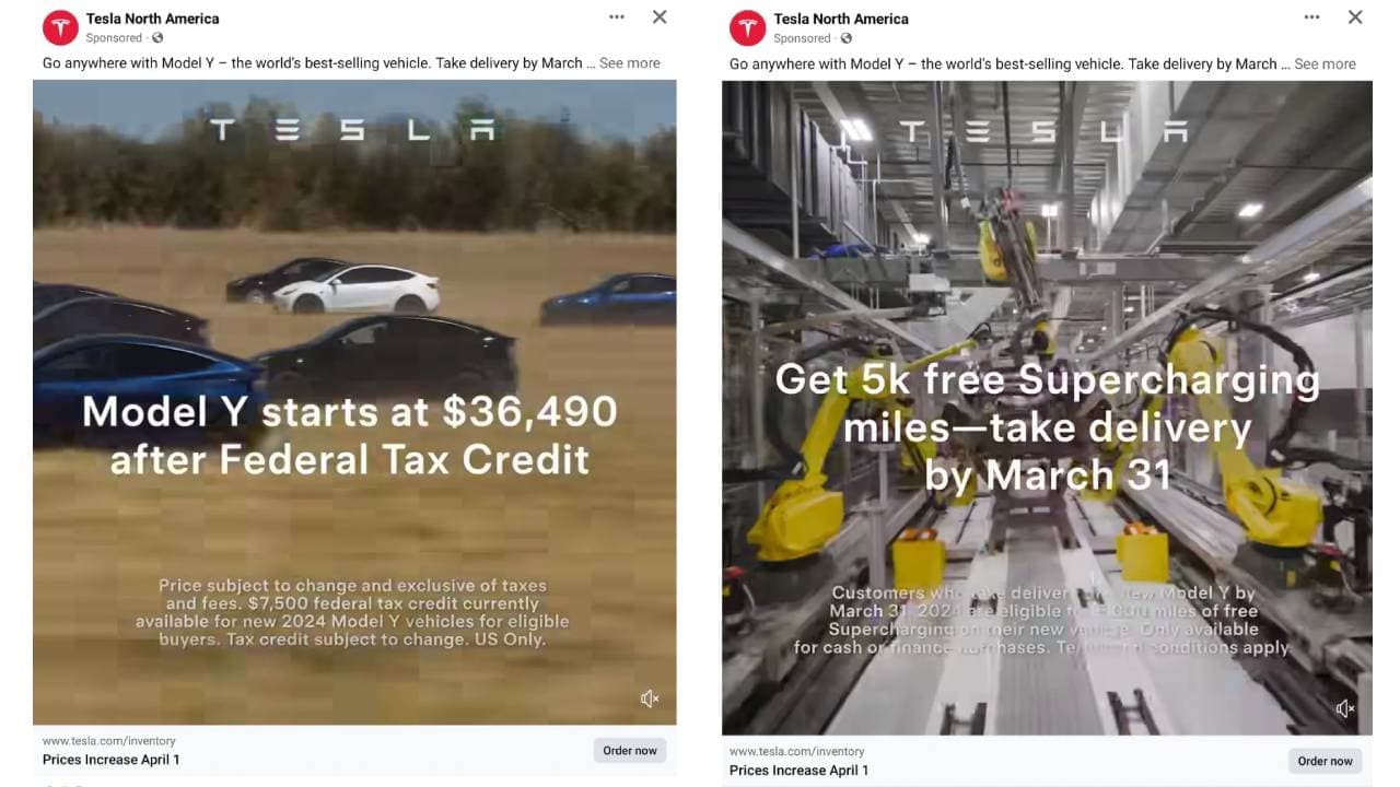 Reklama Tesla na Facebooku