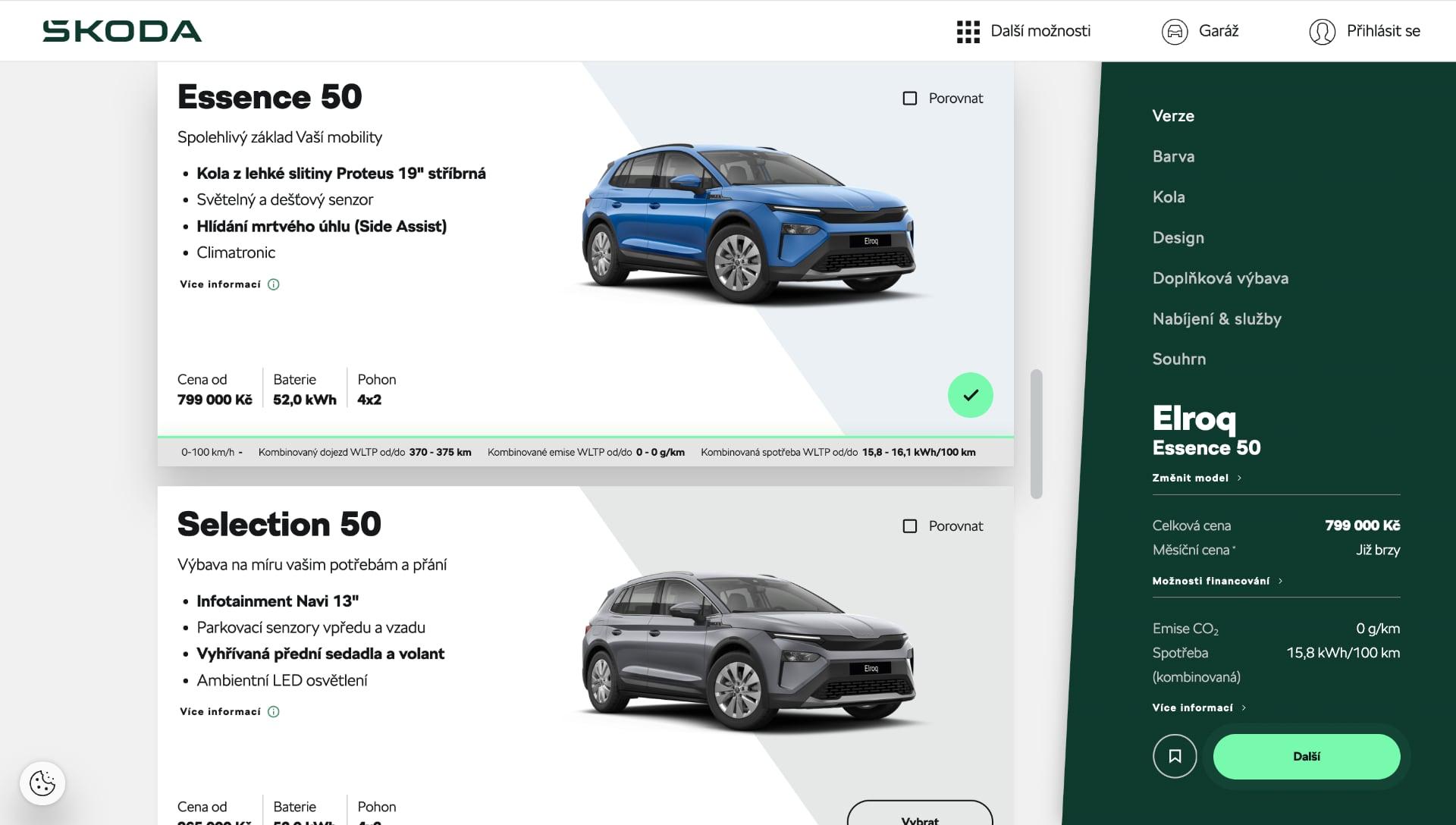 Škoda Elroq Essence 50 konfigurátor