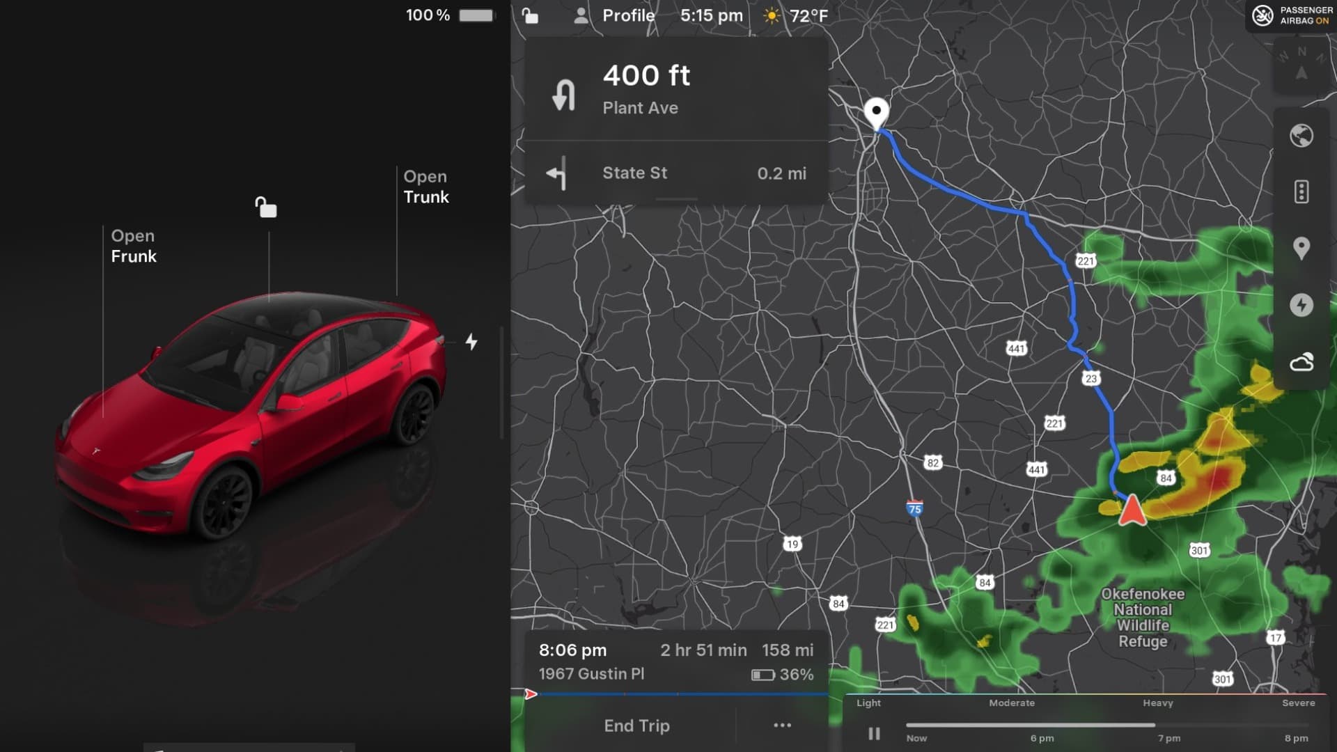 Tesla zobrazí srážkový radar přímo v navigaci | foto: Tesla