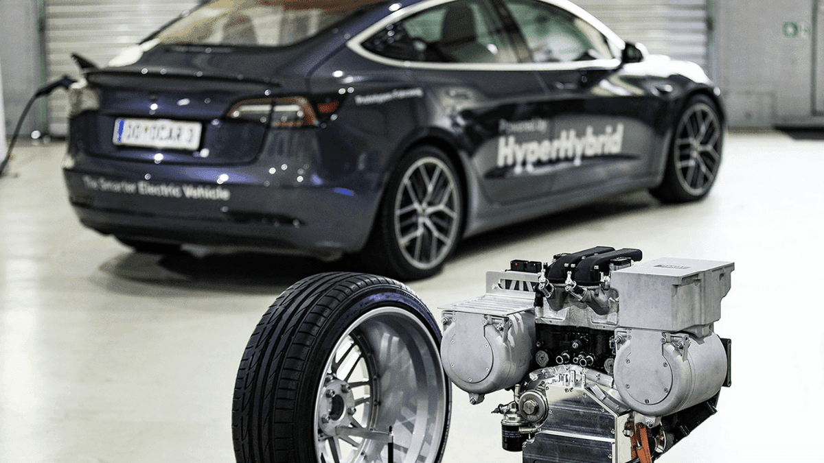 Tesla Model 3 se spalovacím prodlužovačem dojezdu | Zdroj: Obrist