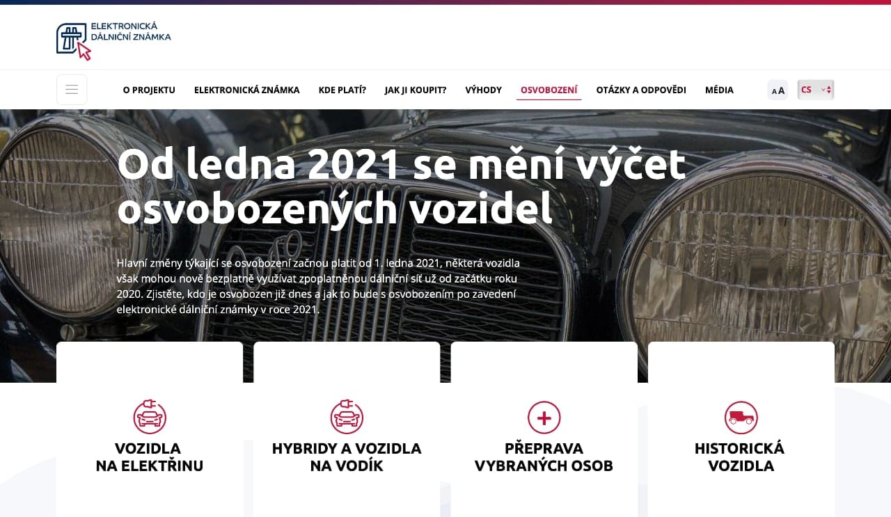 Elektronická dálniční známka, webové stránky