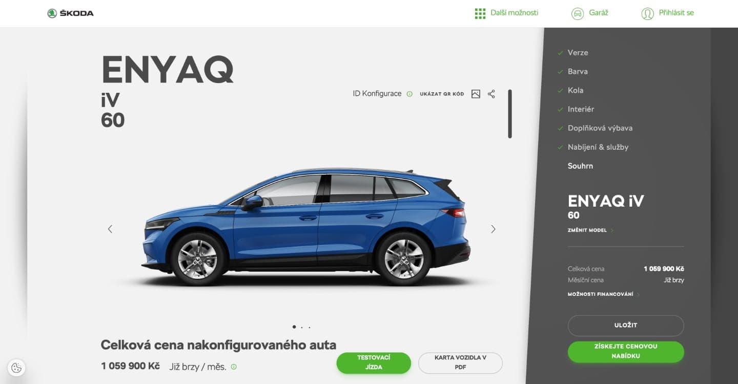 Škoda Enyaq iV a konfigurace vozu