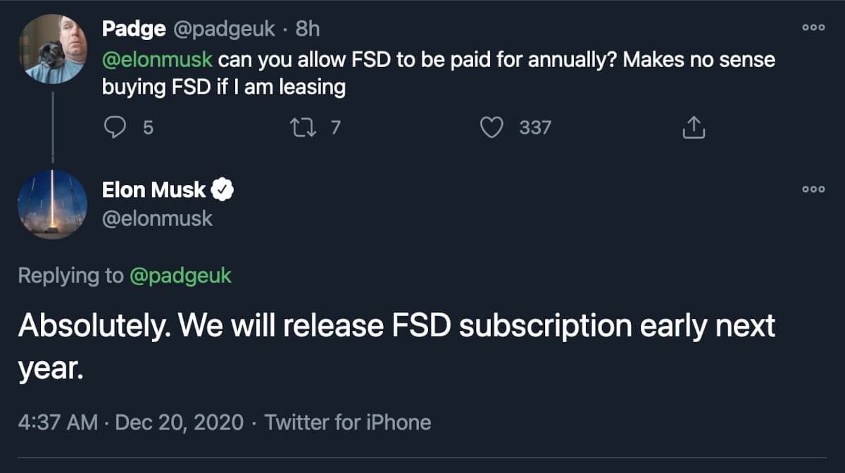 Elon Musk odpovídá na Twitteru majiteli Tesly
