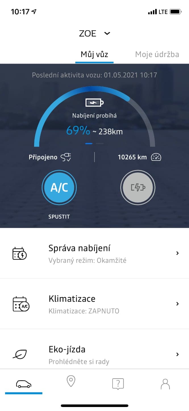 Renault Zoe, aplikace My Renault, test