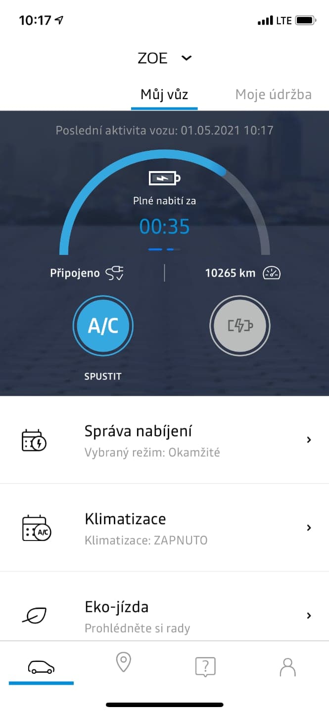 Renault Zoe, aplikace My Renault, test