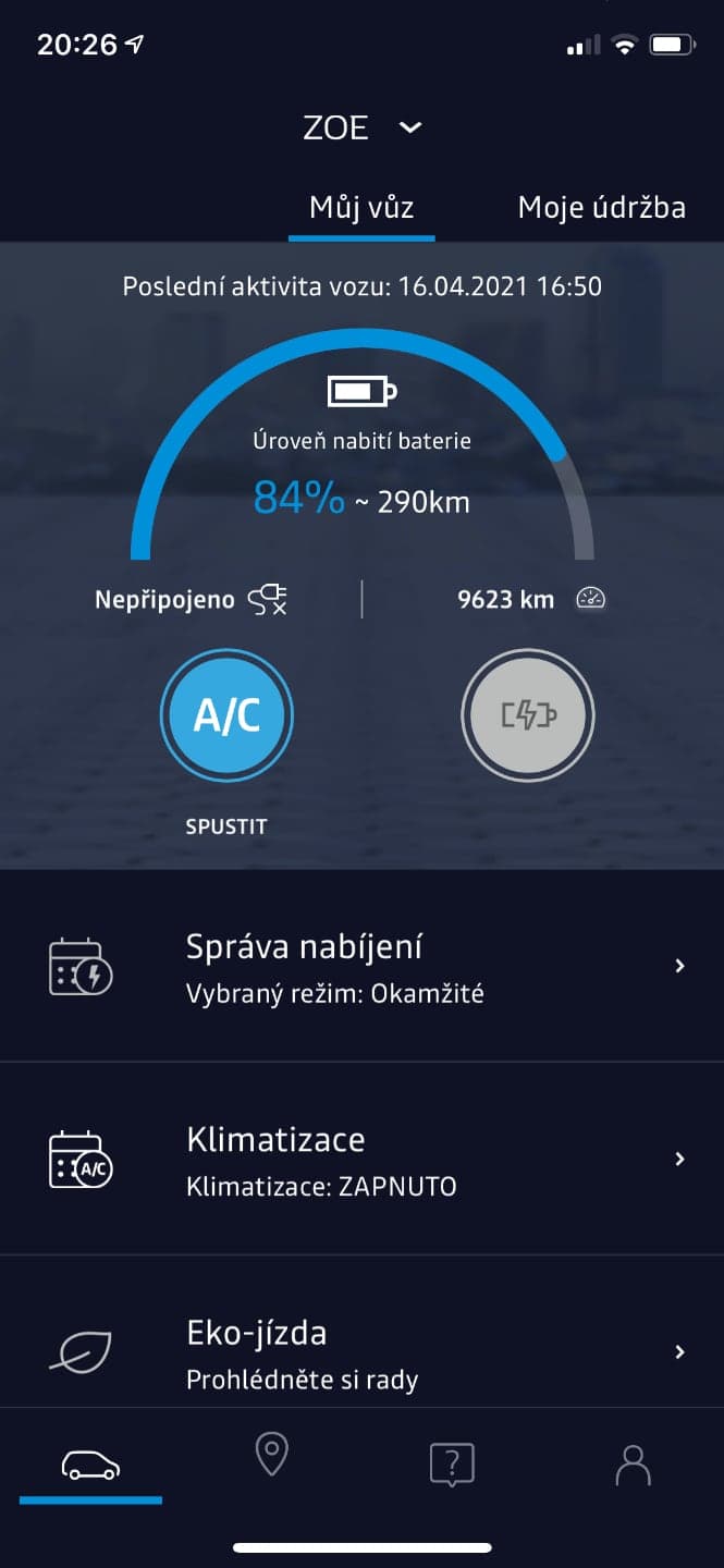 Renault Zoe, aplikace My Renault, test