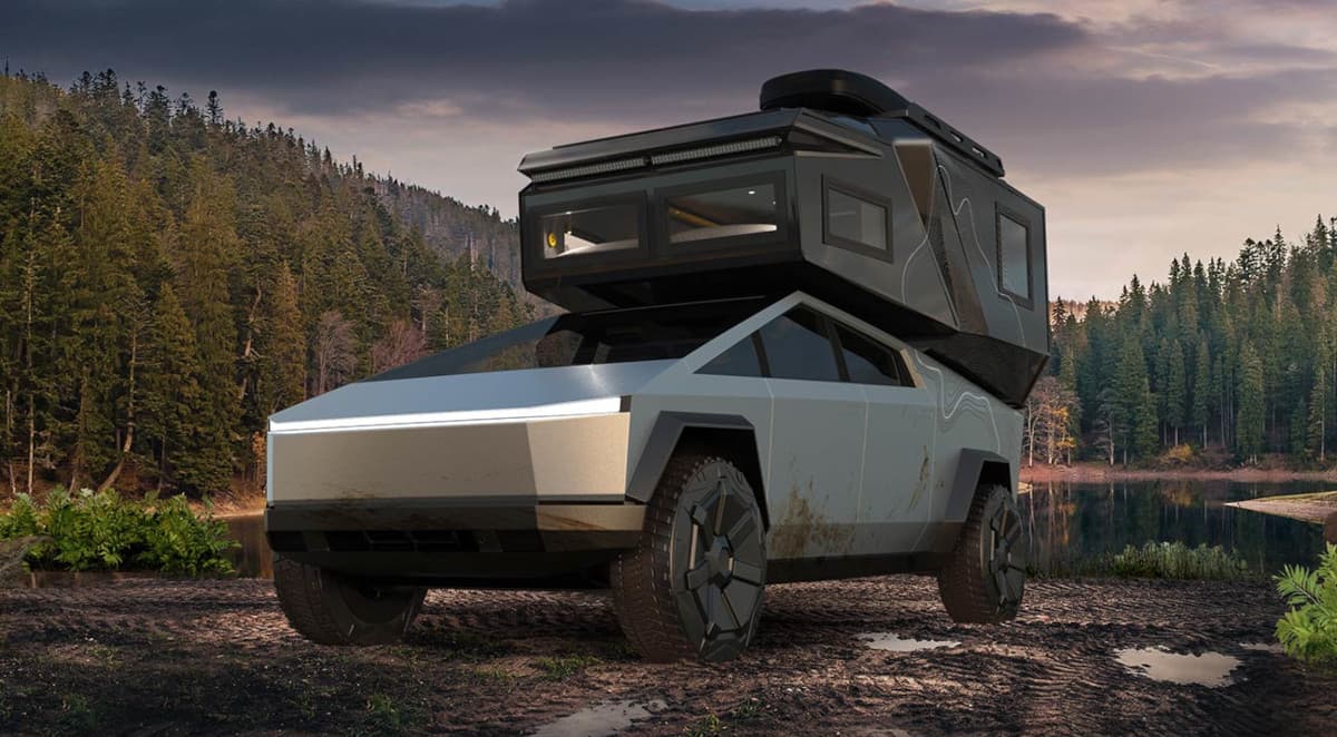 Tesla Cybertruck s kempovacím přídavkem Loki