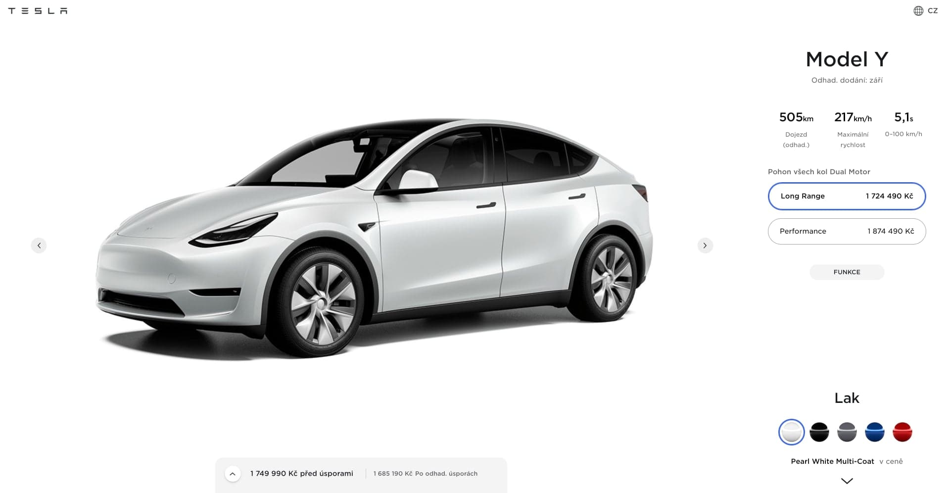 Tesla Model Y v českém online konfigurátoru