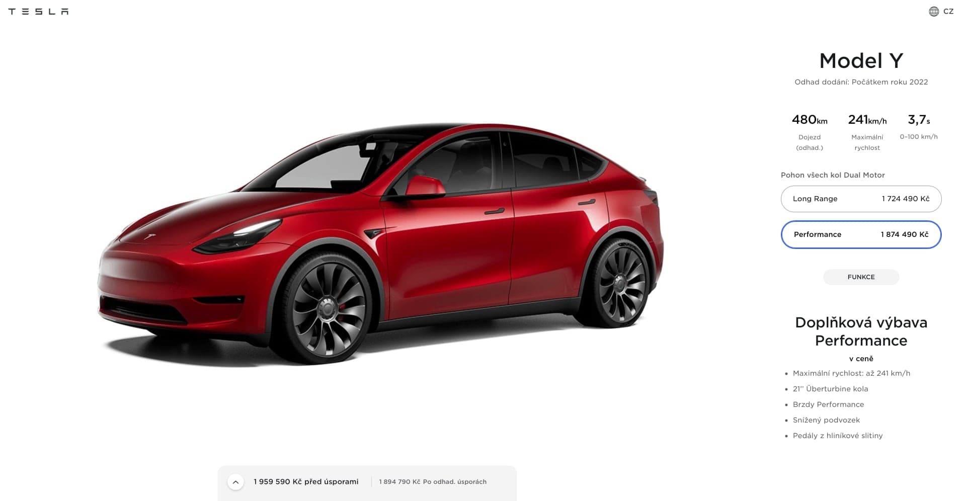 Tesla Model Y v českém online konfigurátoru