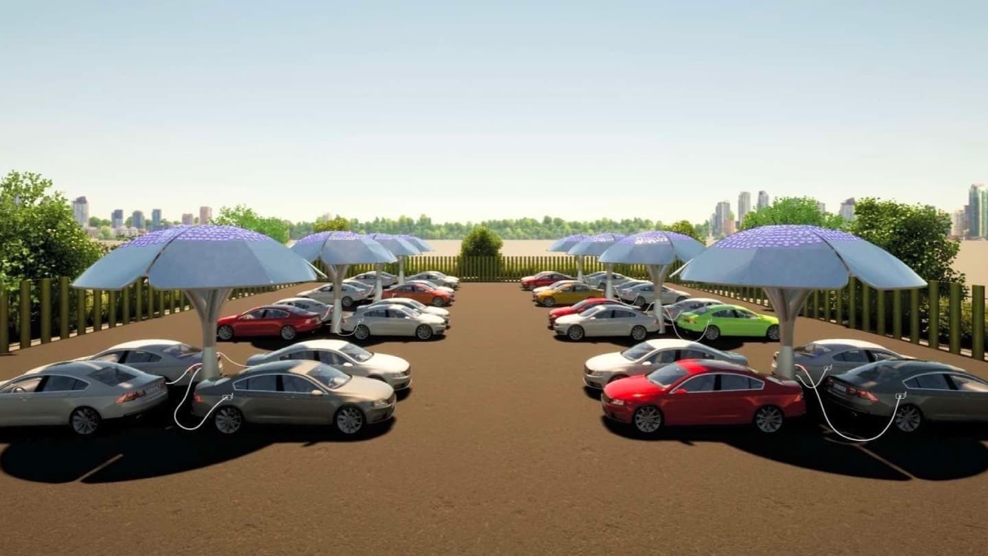 Solární stromy sloužící jako nabíječky elektrovozů