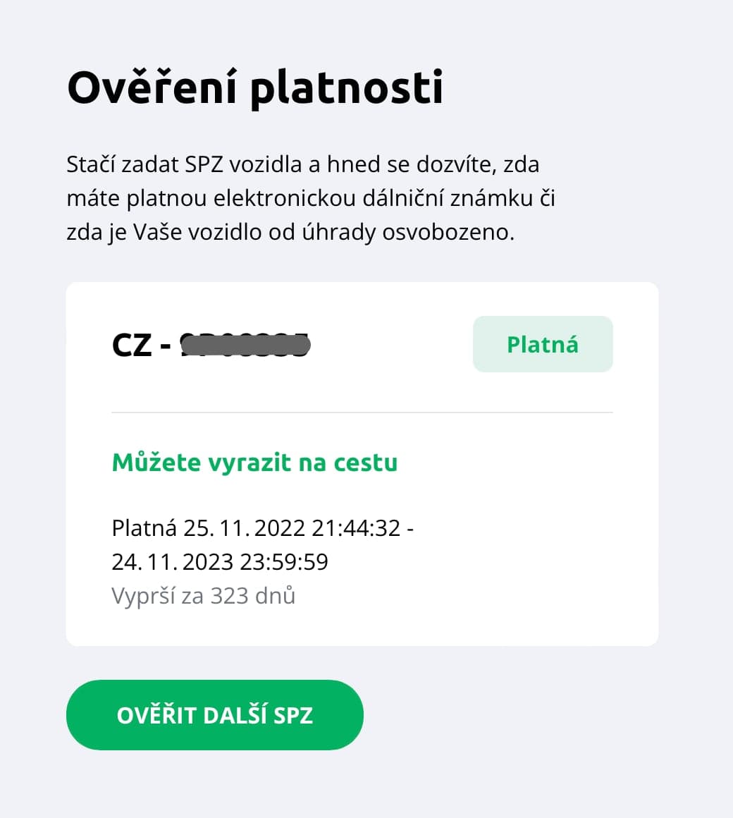Dálniční známka, která je v platnosti