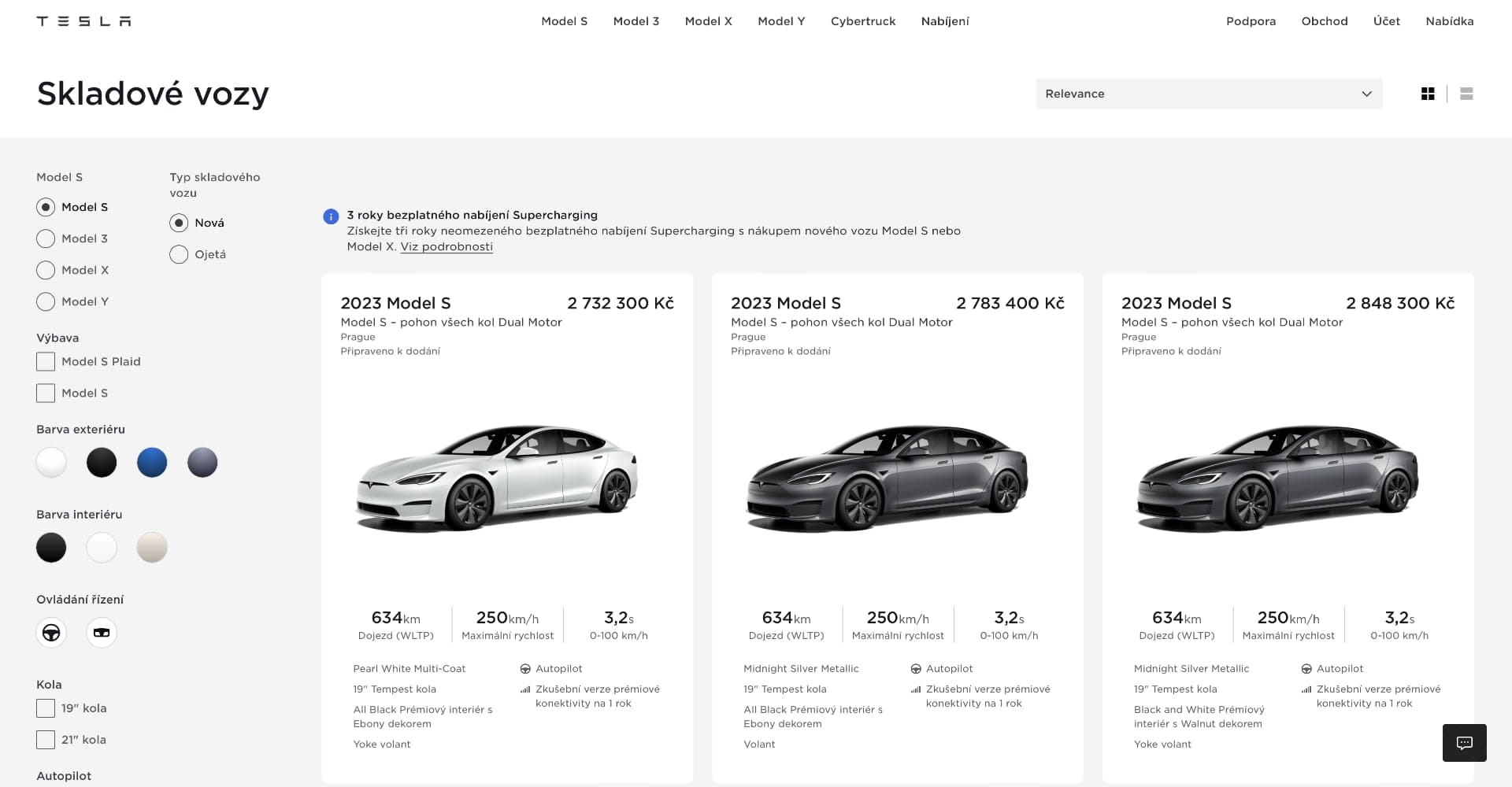Nabídka u Tesly s nabíjením na Superchargerech zdarma