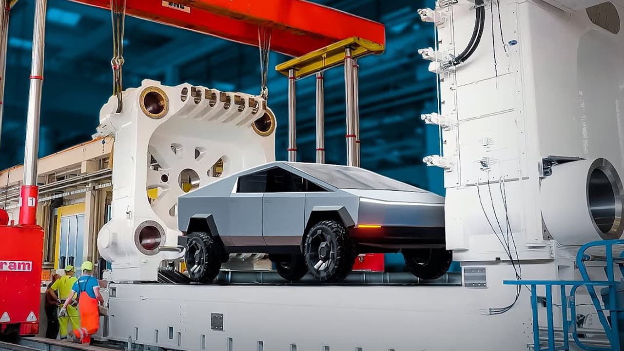 Tesla Giga Press s elektromobilem Cybertruck