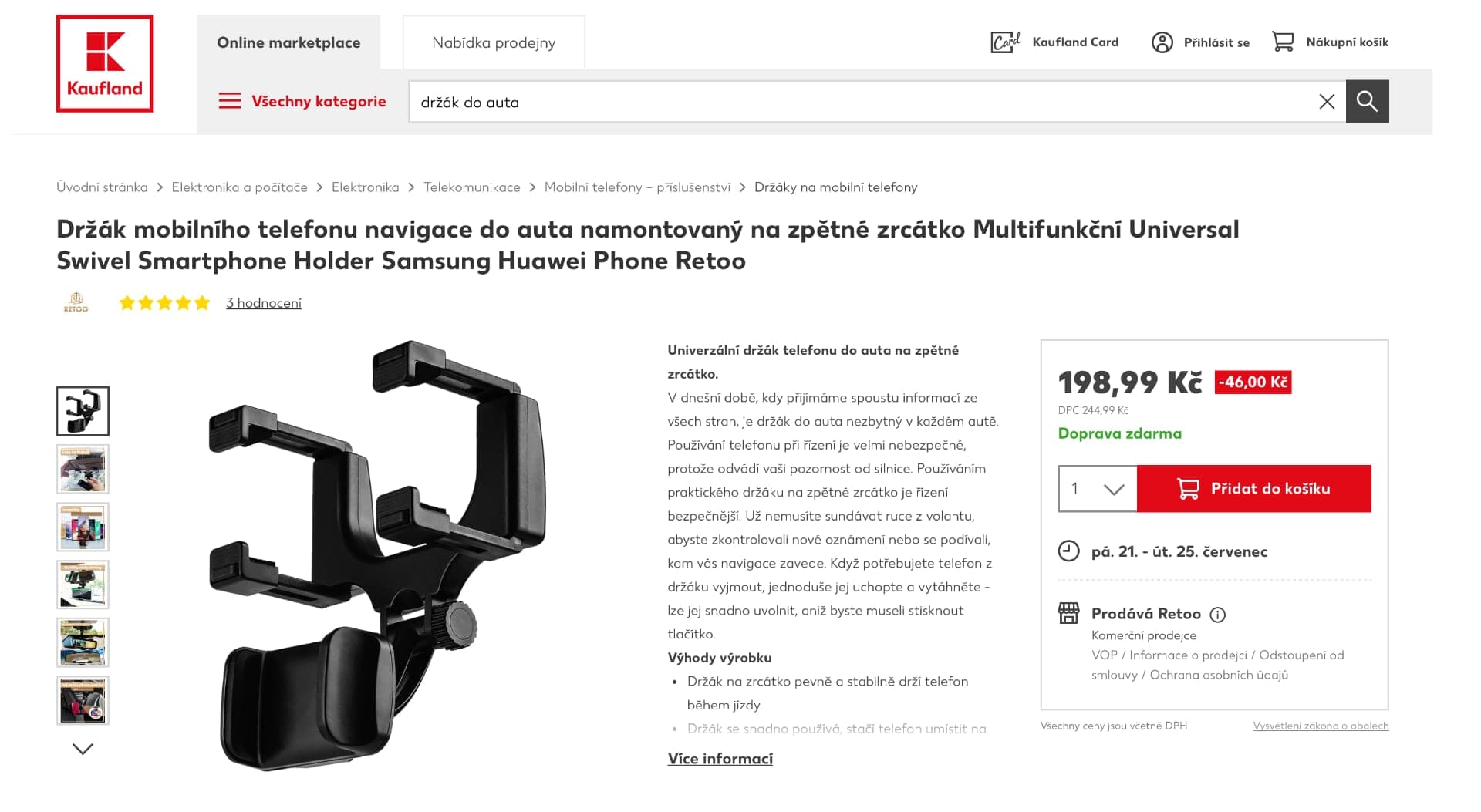Držák na mobil do auta z e-shopu Kaufland