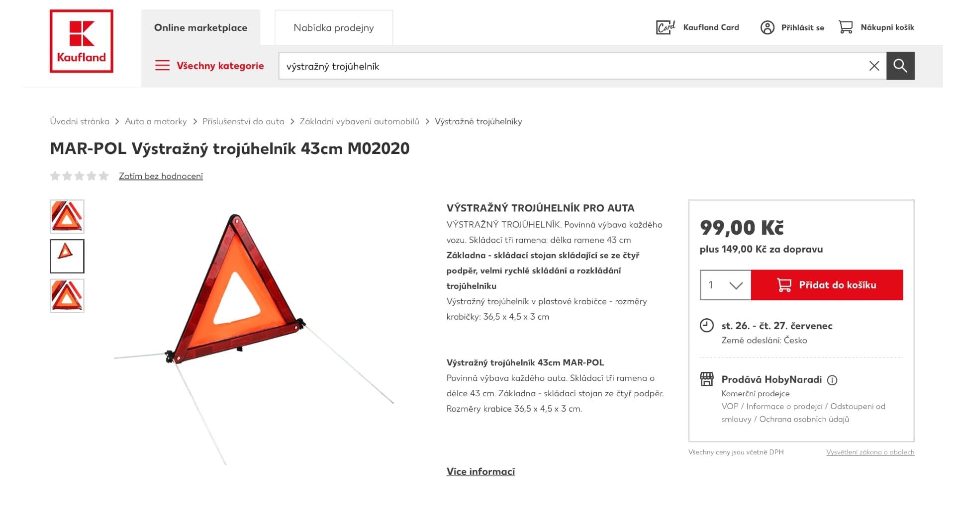 Pořiďte si tento výstražný trojúhelník z e-shopu Kauflandu