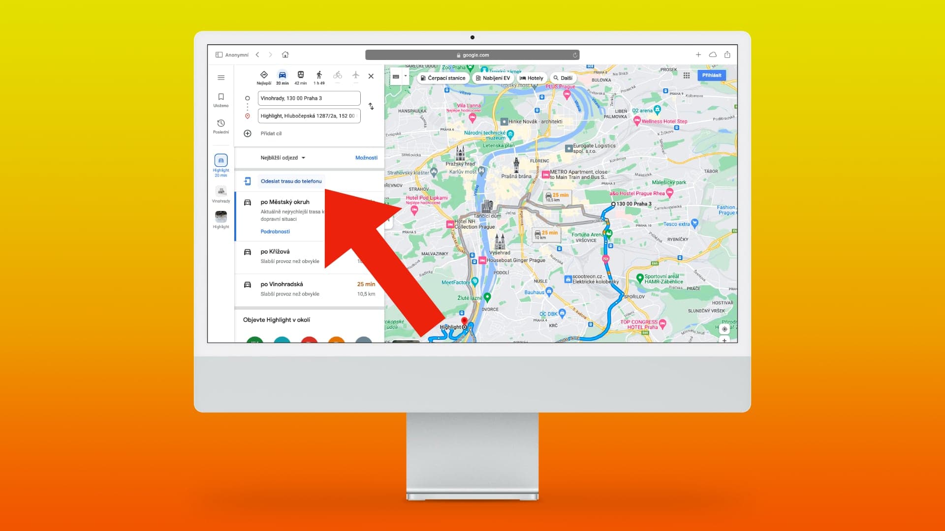 Jak poslat trasu v Google Mapách nejprve z počítače do mobilu