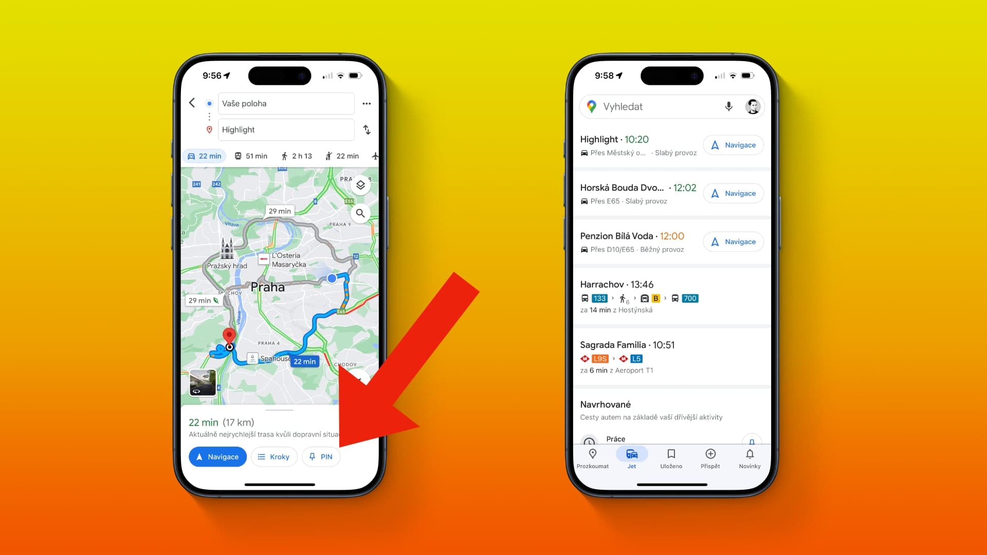 Návod, jak uložit trasu v aplikaci Google Mapy na mobilu (Android/iOS)