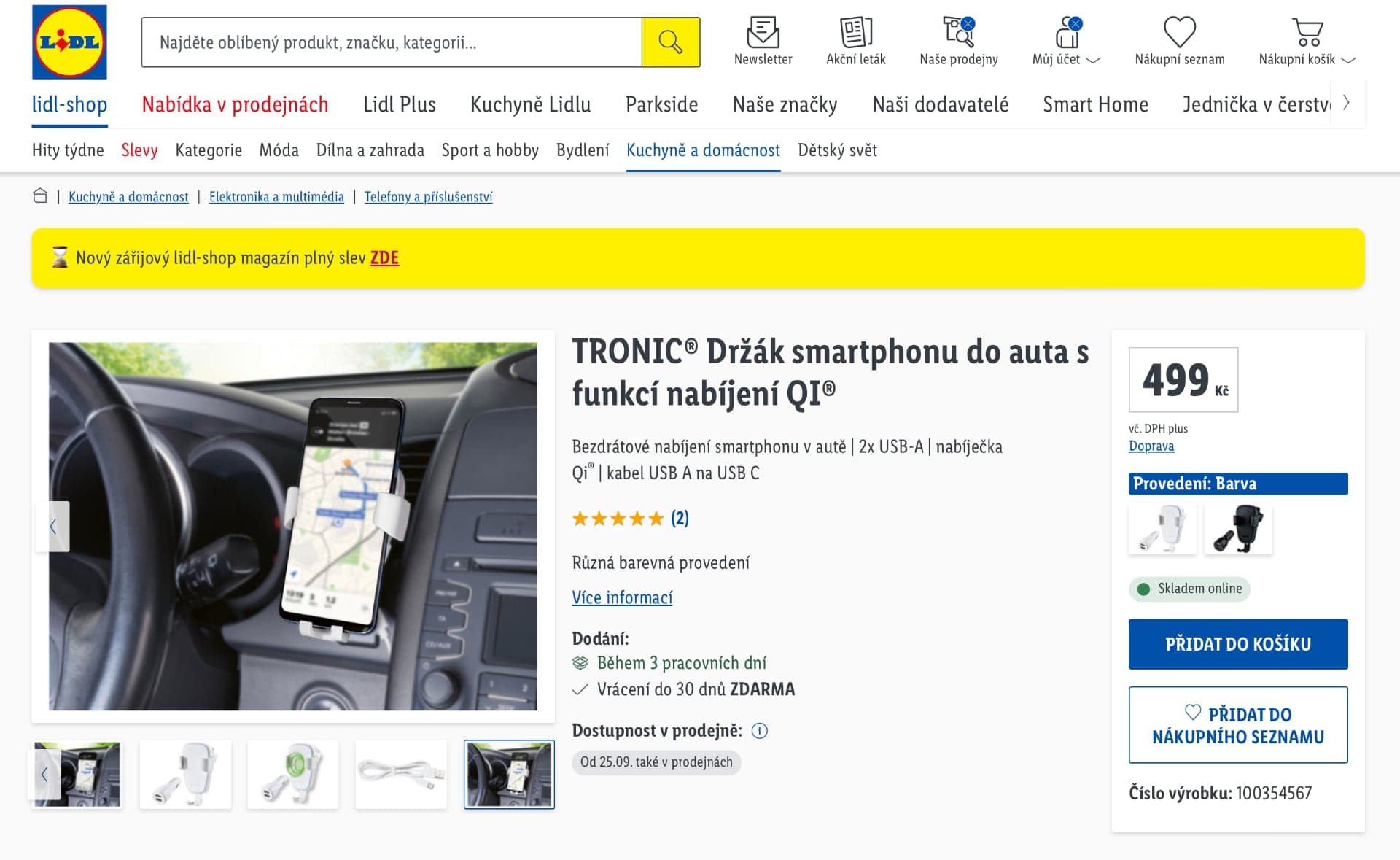 Držák na telefon do auta s funkcí bezdrátového nabíjení Qi z e-shopu Lidl