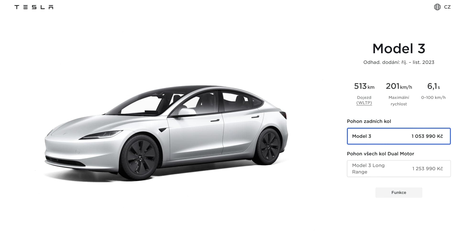 Nová Tesla Model 3 (Highland) už se dá v Česku nakonfigurovat