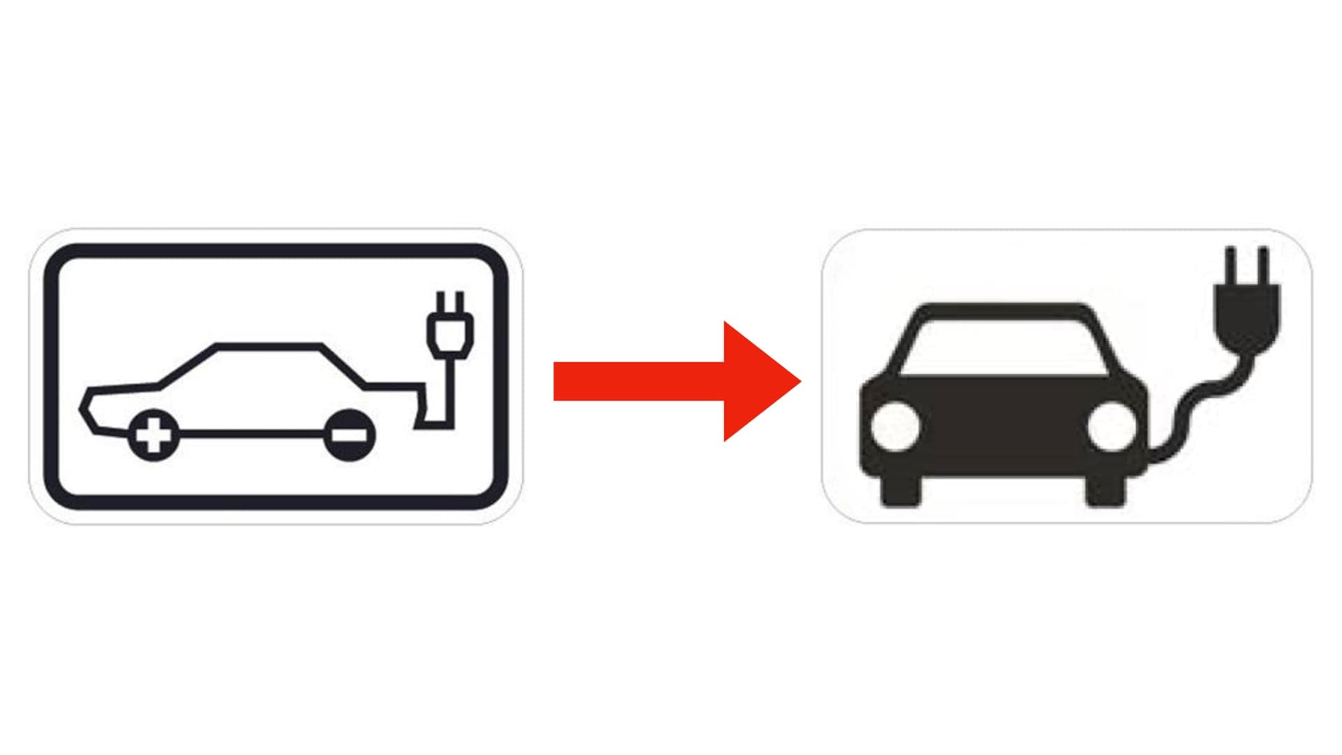 Starý a nový symbol elektromobilu pro dopravní značky od roku 2024