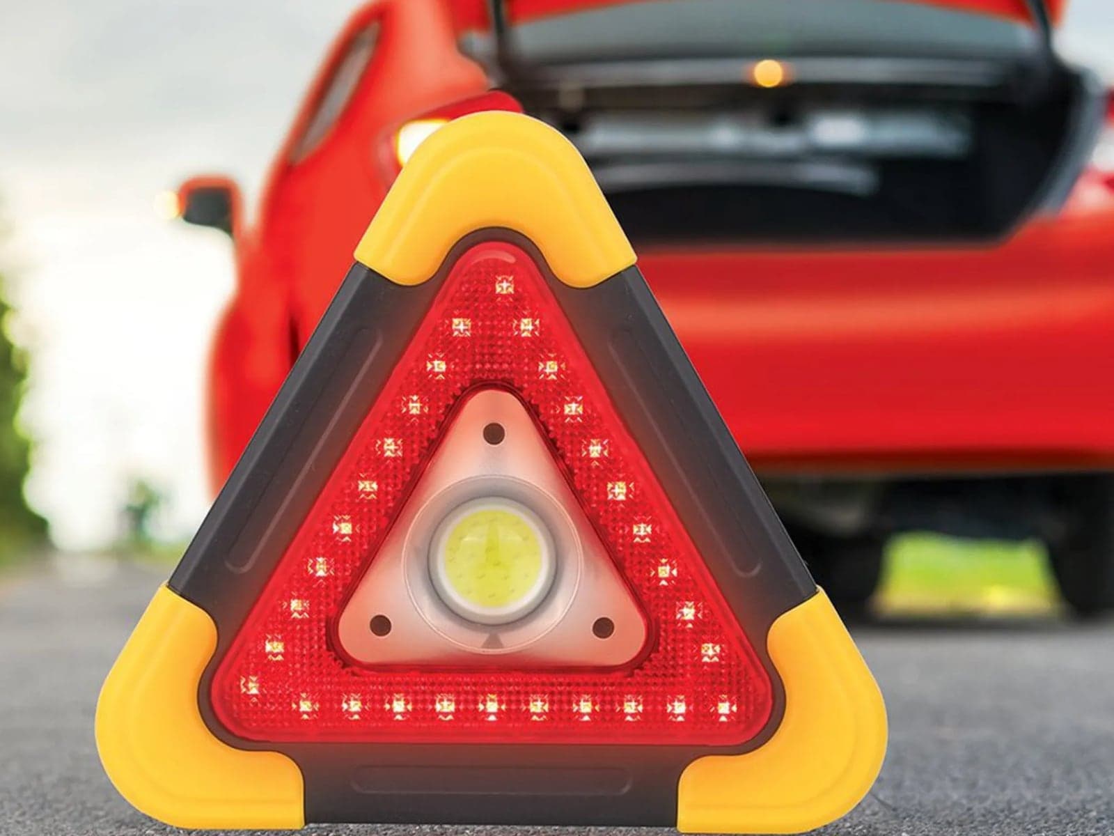 Multifunkční výstražný trojúhelník, který svítí