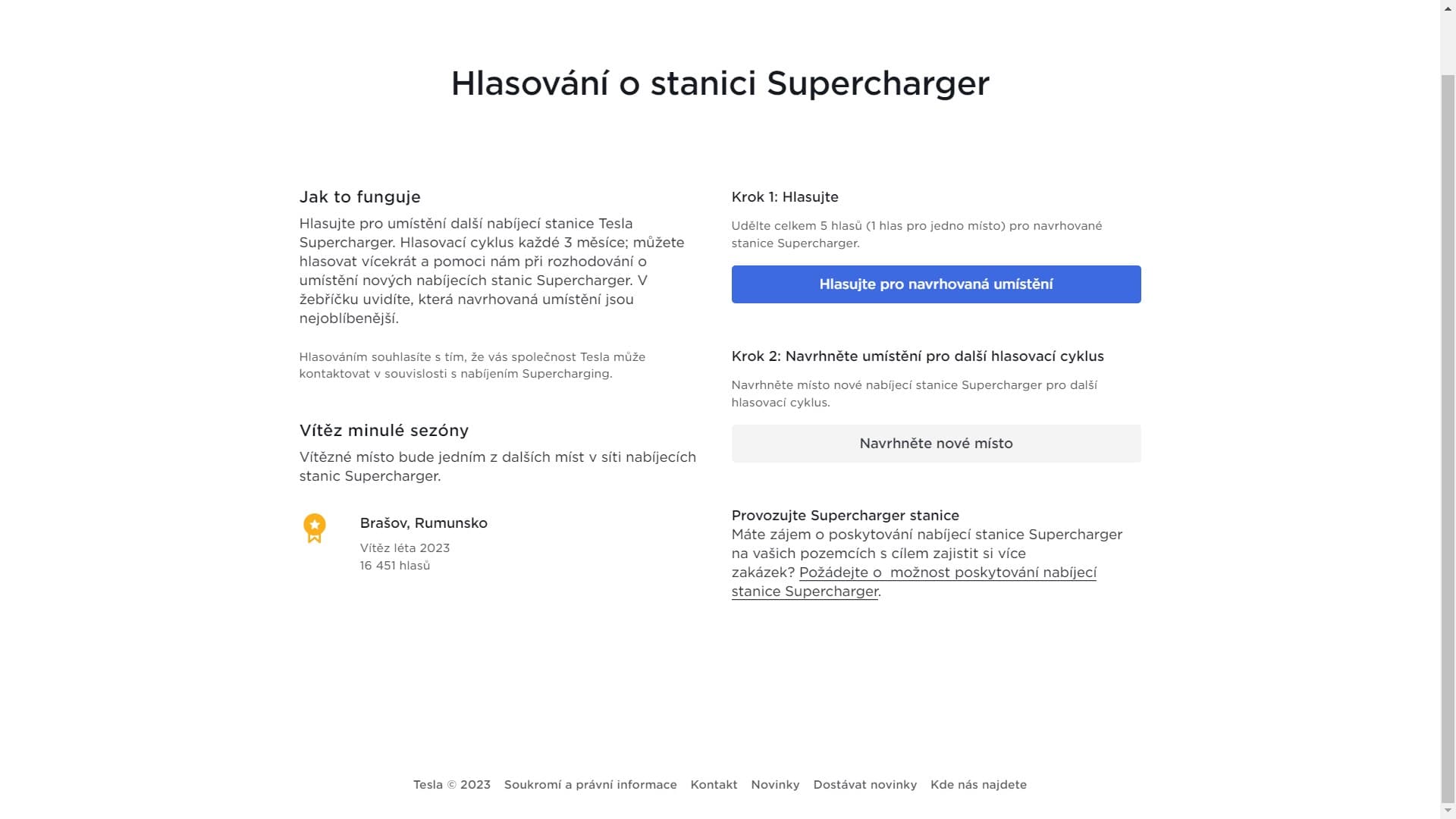 Tesla spustila anketu o lokalitě nových nabíjecích stanic Supercharger