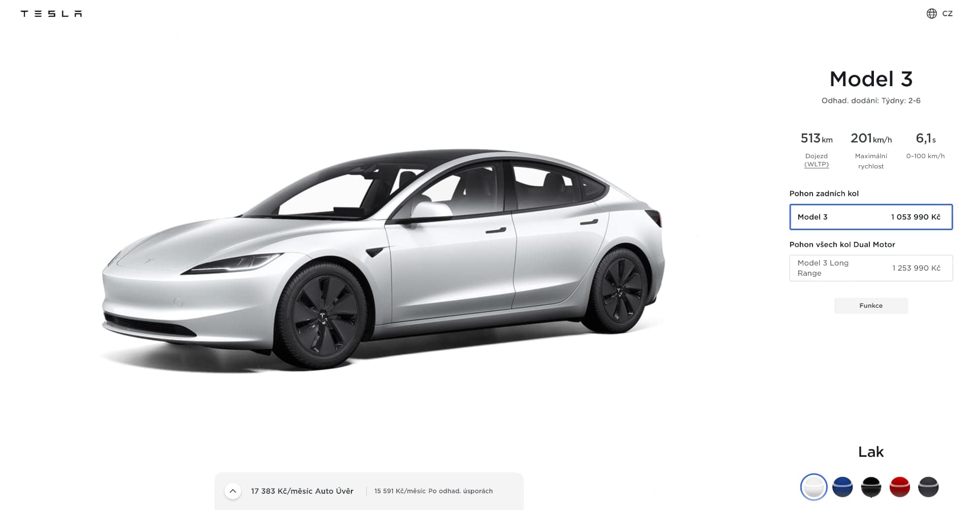 Aktuální dostupnost vozu Tesla Model 3 Highland v Česku